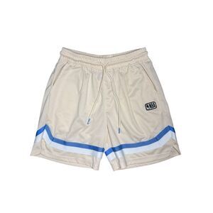 NBA Boys Large Basketball Shorts Beige Blue Drawstring Pockets